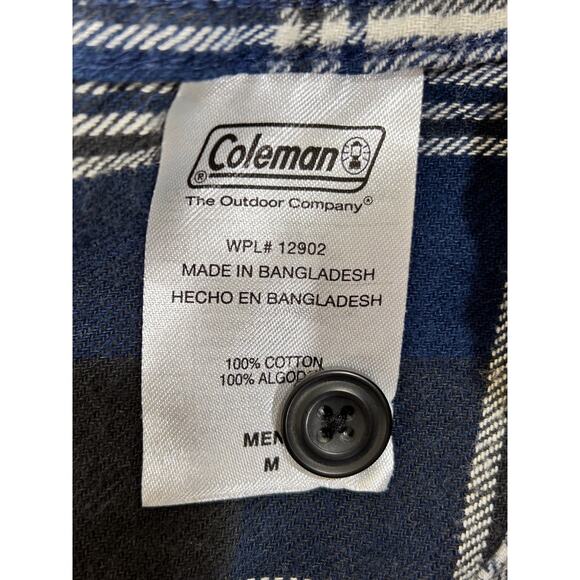 Coleman Men's 100% Cotton Blue Plaid Flannel Work Shirt Long Sleeve Pockets Med - Picture 6 of 6